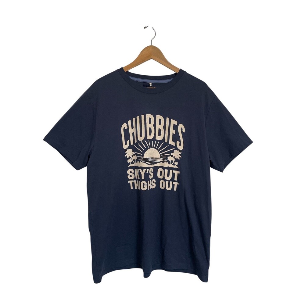 NWT Chubbies Mens T Shirt XL Navy Blue Sky's Out Thighs Out Graphic Tee
